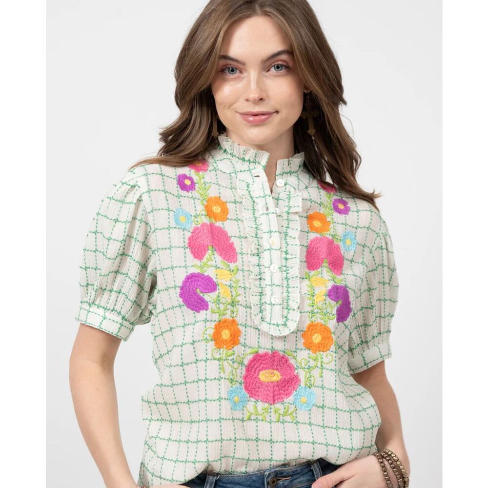 Sister Mary Josephina Blouse Small Floral Embroidery Colorful 100% Cotton Boho